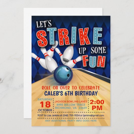 Bowling Birthday Einladung (Vorne/Hinten)