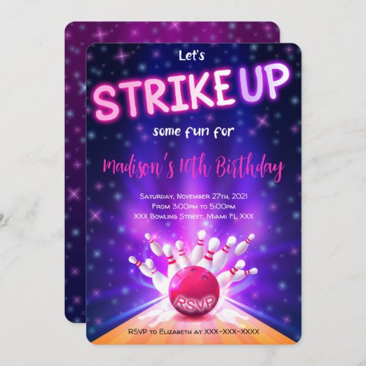 Bowling Birthday Einladung (Vorne/Hinten)