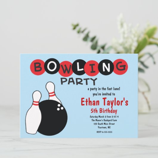 Bowling Birthday Einladung (Stehend Vorderseite)