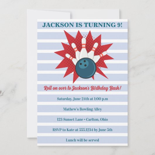 Bowling Birthday Einladung (Vorderseite)