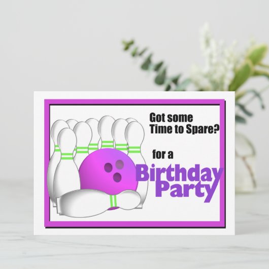 Bowling Birthday Einladung (Stehend Vorderseite)