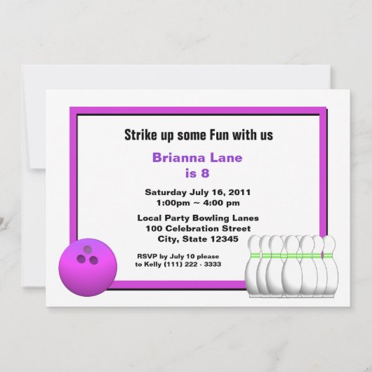 Bowling Birthday Einladung (Rückseite)