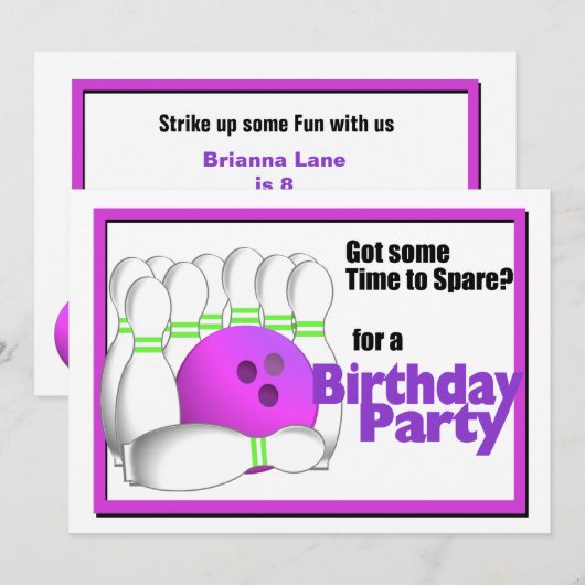 Bowling Birthday Einladung (Vorne/Hinten)