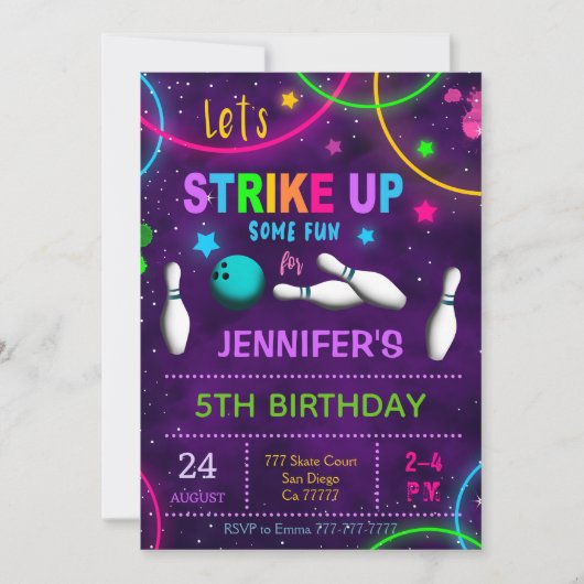 Bowling Birthday Einladung (Vorderseite)