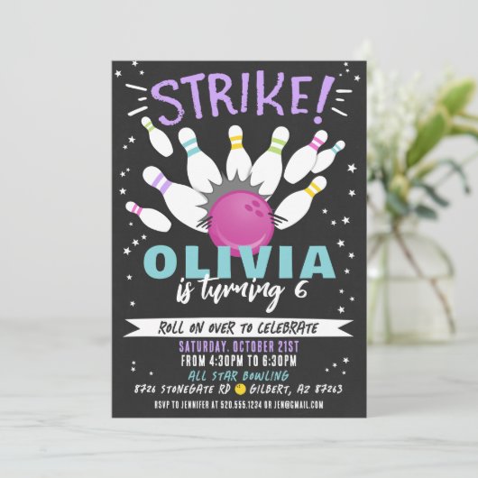 Bowling Birthday Einladung (Stehend Vorderseite)