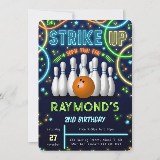 Bowling Birthday Einladung (Vorderseite)