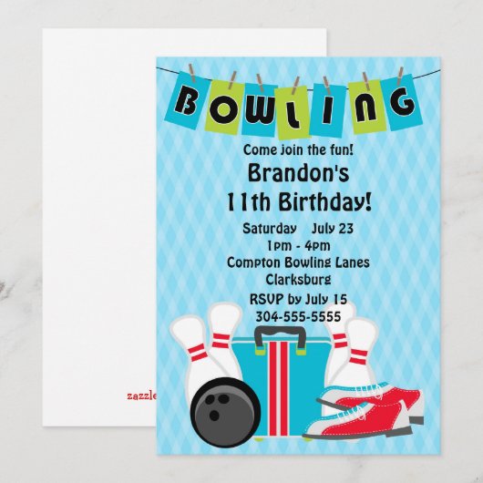 Bowling Birthday Einladung (Vorne/Hinten)
