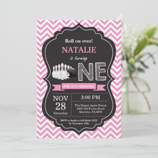 Bowling Birthday Einladung 1. Geburtstag Party (Stehend Vorderseite)