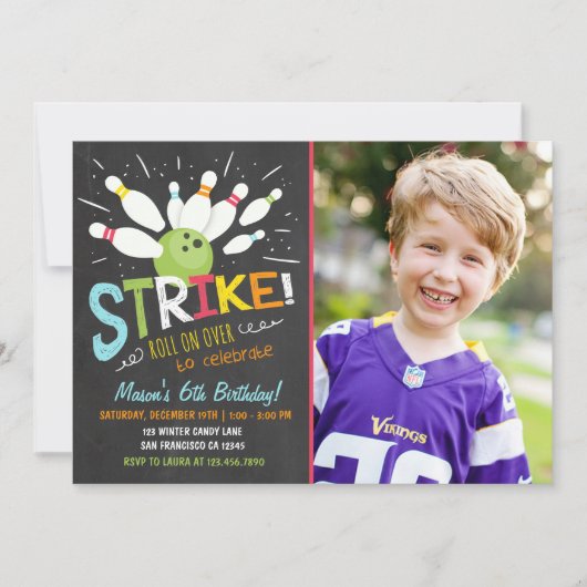 Bowling Birthday Einladung Blue Orange Boy (Vorderseite)