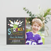 Bowling Birthday Einladung Blue Orange Boy (Stehend Vorderseite)