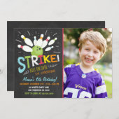 Bowling Birthday Einladung Blue Orange Boy (Vorne/Hinten)