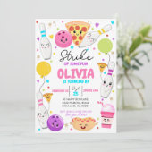 Bowling Birthday Einladung Bowling Pizza Party (Stehend Vorderseite)