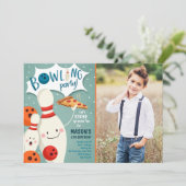 Bowling Birthday Einladung Boy Pizza aufschlagen (Stehend Vorderseite)