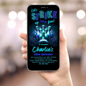 Bowling Birthday Einladung Boys Blue Neon Bowling