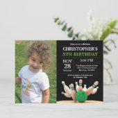 Bowling Birthday Einladung Geburtstagspartei Grün (Stehend Vorderseite)