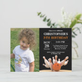 Bowling Birthday Einladung Geburtstagsparty Orange (Stehend Vorderseite)