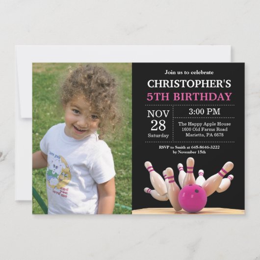 Bowling Birthday Einladung Geburtstagsparty Pink (Vorderseite)