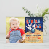Bowling Birthday Einladung mit Foto - Junge (Stehend Vorderseite)