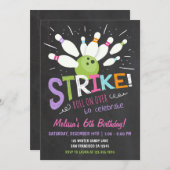 Bowling Birthday Einladung Pink Lila Girl (Vorne/Hinten)