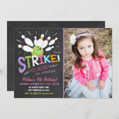 Bowling Birthday Einladung Pink Lila Girl (Vorne/Hinten)