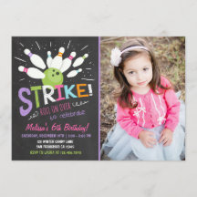 Bowling Birthday Einladung Pink Lila Girl