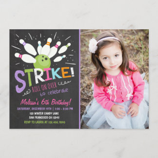 Bowling Birthday Einladung Pink Lila Girl