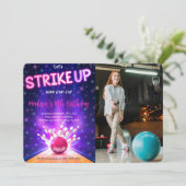 Bowling Birthday Foto Einladung (Stehend Vorderseite)