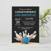 Bowling Birthday Invitation Birthday Party Blue Einladung (Stehend Vorderseite)