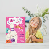 Bowling Birthday Invitation Girl Pink Pizza Strike Einladung (Stehend Vorderseite)