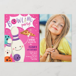 Bowling Birthday Invitation Girl Pink Pizza Strike Einladung
