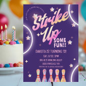 Bowling Birthday Neon Pink Party Einladung