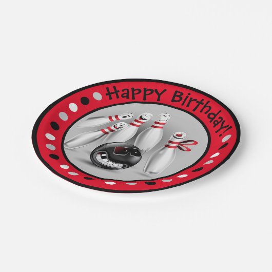 Bowling Birthday Party 7" Papier Teller (Schrägansicht)