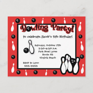 BOWLING BIRTHDAY PARTY Birthday Bowl Red Einladung