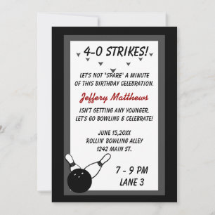 Bowling Birthday Party Black Gray Age individuell Einladung