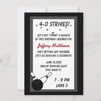 Bowling Birthday Party Black Gray Age individuell Einladung
