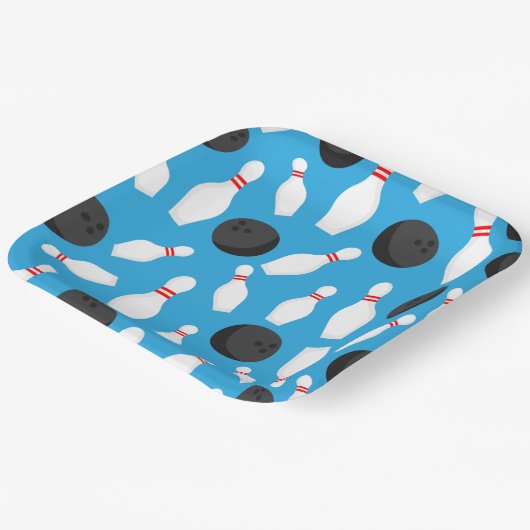 Bowling Birthday Party Blue Pappteller (Gewinkelt)