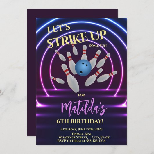 Bowling Birthday Party Custom Einladung (Vorne/Hinten)