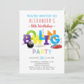 Bowling Birthday Party Einladung (Stehend Vorderseite)