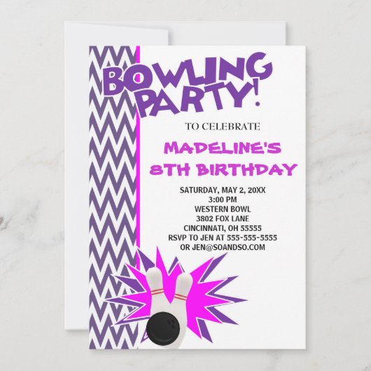 Bowling Birthday Party - Einladung (Vorderseite)