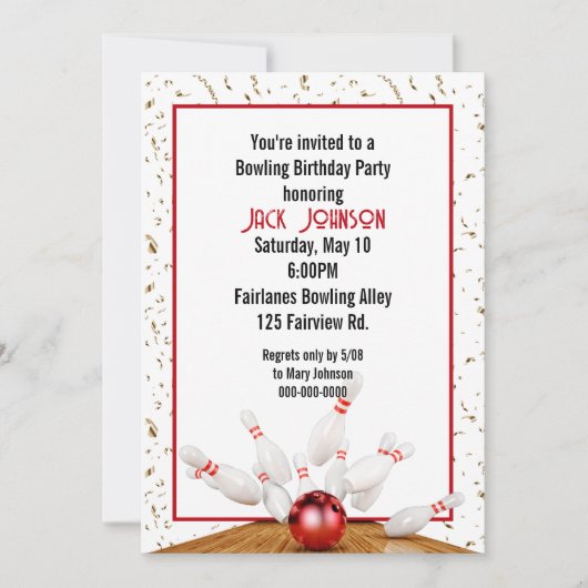 Bowling Birthday Party Einladung (Vorderseite)