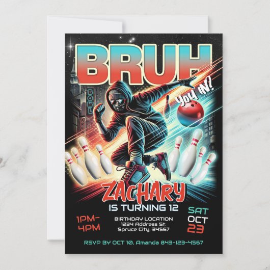 Bowling Birthday Party Einladung (Vorderseite)