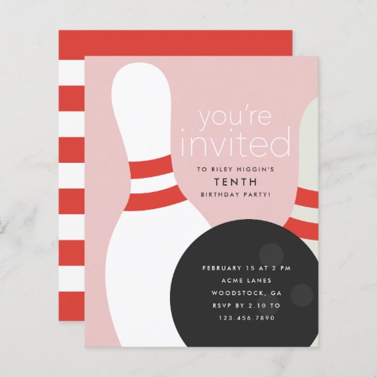 Bowling Birthday Party Einladung (Vorne/Hinten)