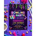 Bowling Birthday Party Einladung<br><div class="desc">Bowling Geburtstagsparty Neon Glow Regenbogen Neon Klettern Spaß machen Scheuchen in die dunkle Tween Girl Einladung</div>