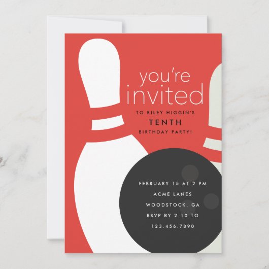 Bowling Birthday Party Einladung (Vorderseite)