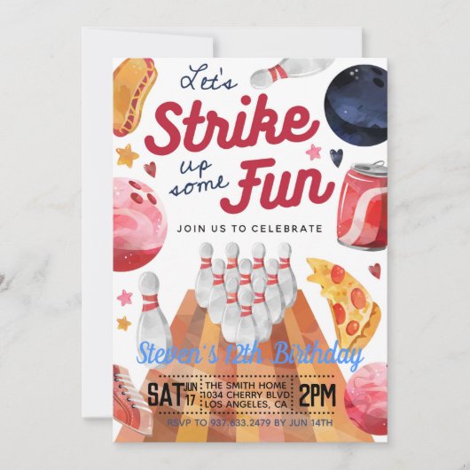 Bowling Birthday Party Einladung (Vorderseite)