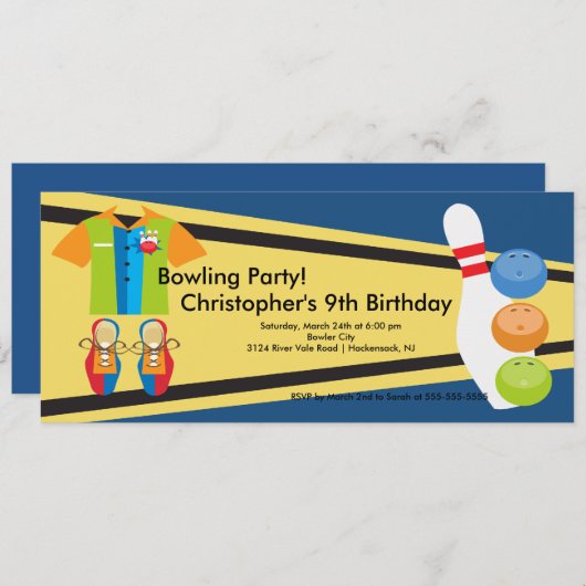 Bowling Birthday Party Einladung Retro (Vorne/Hinten)