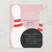 Bowling Birthday Party Einladungspostkarte (Vorderseite)