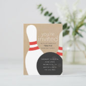 Bowling Birthday Party Einladungspostkarte (Stehend Vorderseite)