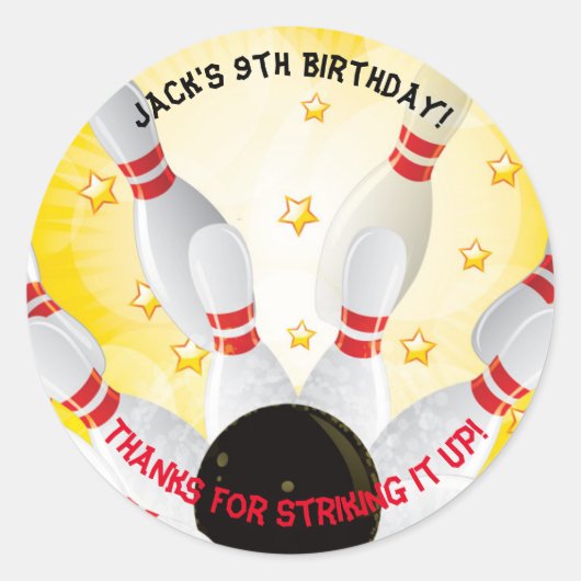 Bowling Birthday Party Gefallen Stickers (Vorderseite)