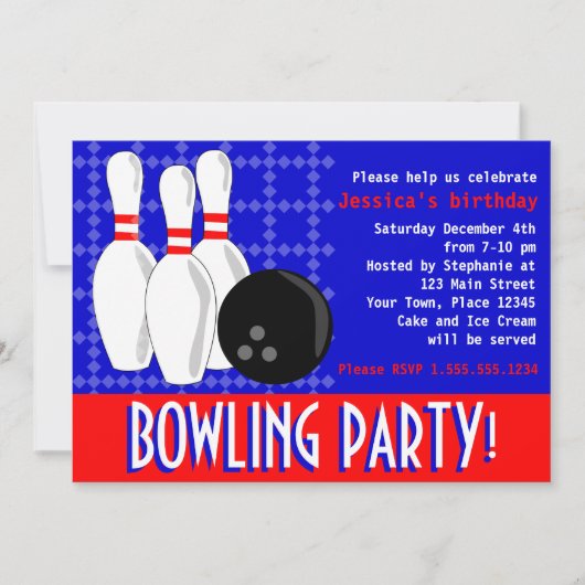Bowling Birthday Party Invite - Red White und Blue Einladung (Vorderseite)